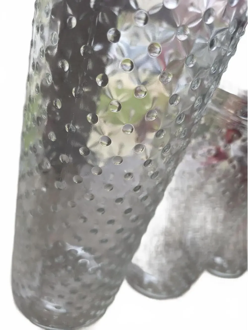 Set of 3 Clear Hobnail Glass Canisters Wire Bail Clamp Lids